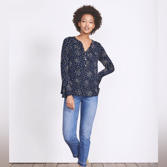 Boden Navy and White Polka Dot Blouse Jersey Material - Picture 6 of 8